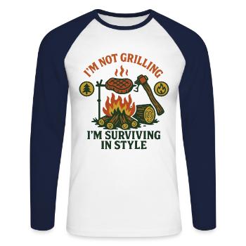 Prepper Survival Bushcrafting I'm Not - Unisex Long Sleeve Baseball T-Shirt - white/navy - Front - Nik (191cm)