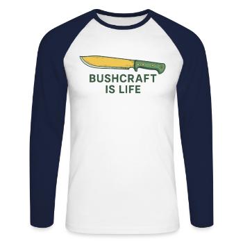 Bushcraft Is Life Prepper Survival - Unisex Long Sleeve Baseball T-Shirt - white/navy - Front - Nik (191cm)