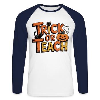 T-shirt Trick or Teach - T-shirt baseball manches longues Homme - blanc/marine - Devant - Nik (191cm)