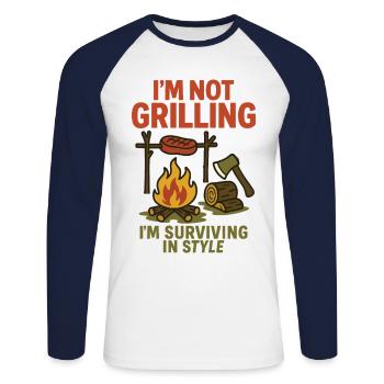 Prepper Survival Bushcrafting I'm Not - Unisex Long Sleeve Baseball T-Shirt - white/navy - Front - Nik (191cm)