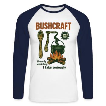 Bushcraft Prepper Survival Bushcrafting Workshop - Unisex Long Sleeve Baseball T-Shirt - white/navy - Front - Nik (191cm)