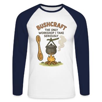 Atelier de Bushcraft Prepper Survival Bushcrafting - T-shirt baseball manches longues Homme - blanc/marine - Devant - Nik (191cm)