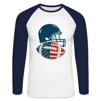 American Football – USA Style - Unisex Baseballshirt langarm - Weiß/Navy - Vorne - Nik (191cm)