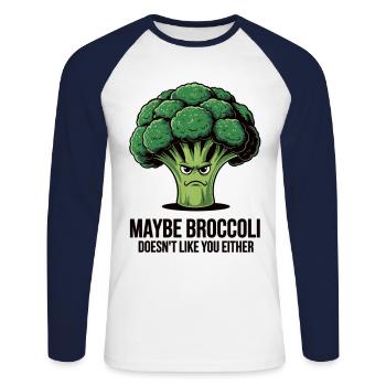 Peut-être que le brocoli ne vous aime pas non plus - T-shirt baseball manches longues Homme - blanc/marine - Devant - Nik (191cm)