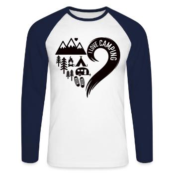 Motifs cœur de camping - I Love Camping Shirt - T-shirt baseball manches longues Homme - blanc/marine - Devant - Nik (191cm)