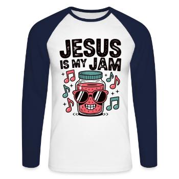 Jesus is my Jam - Faith with Groove - Unisex Long Sleeve Baseball T-Shirt - white/navy - Front - Nik (191cm)