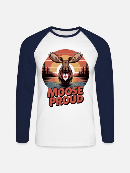 Proud as a Moose - Canada - Unisex Long Sleeve Baseball T-Shirt - white/navy