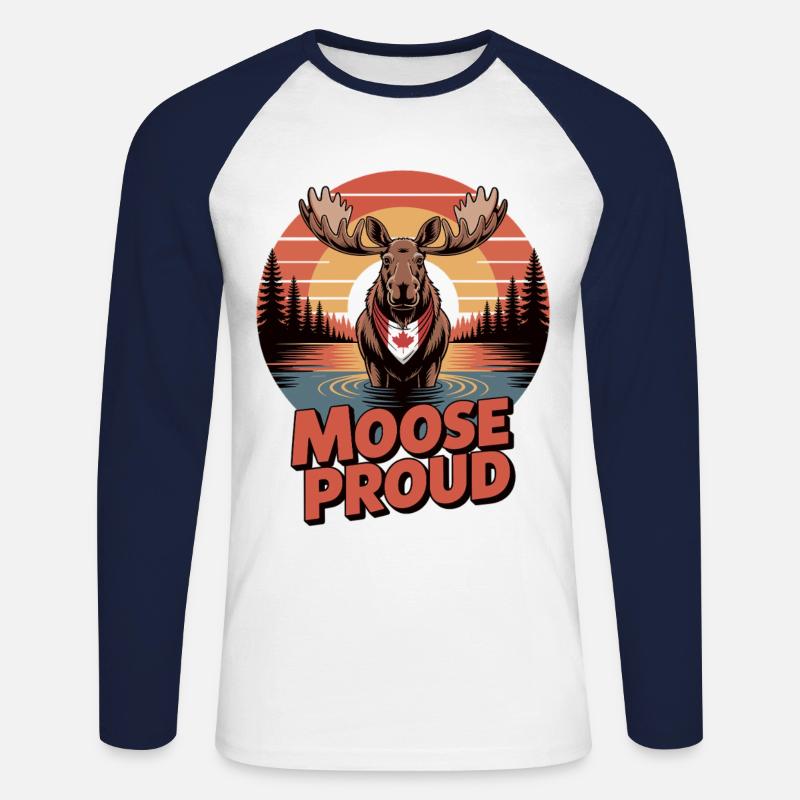 Proud as a Moose - Canada - Unisex Long Sleeve Baseball T-Shirt - white/navy