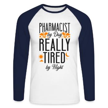 Technicien en pharmacie - T-shirt baseball manches longues Homme - blanc/marine - Devant - Nik (191cm)