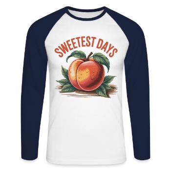 Pfirsich Sommer Shirt - Unisex Baseballshirt langarm - Weiß/Navy - Vorne - Nik (191cm)