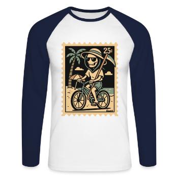Grim Reaper with bike on the beach - Unisex Long Sleeve Baseball T-Shirt - white/navy - Front - Nik (191cm)