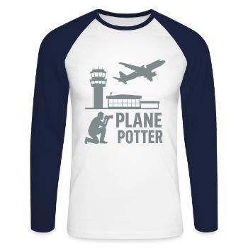 Plane – Flugzeugspotter Design - Unisex Baseballshirt langarm - Weiß/Navy - Vorne - Nik (191cm)