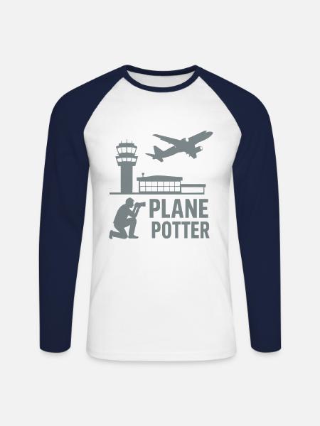 Avion – Conception d’observateurs d’aéronefs - T-shirt baseball manches longues Homme - blanc/marine
