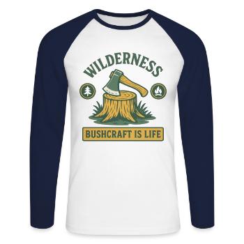 Wilderness Bushcraft Is Life Prepper Survival - Unisex Long Sleeve Baseball T-Shirt - white/navy - Front - Nik (191cm)