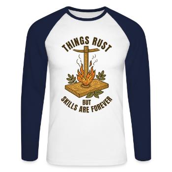 Dinge Rust Skills Forever Prepper Survival - Unisex Baseballshirt langarm - Weiß/Navy - Vorne - Nik (191cm)