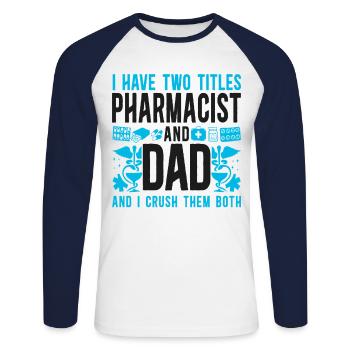 Technicien en pharmacie - T-shirt baseball manches longues Homme - blanc/marine - Devant - Nik (191cm)