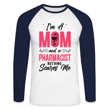 Technicien en pharmacie - T-shirt baseball manches longues Homme - blanc/marine - Devant - Nik (191cm)