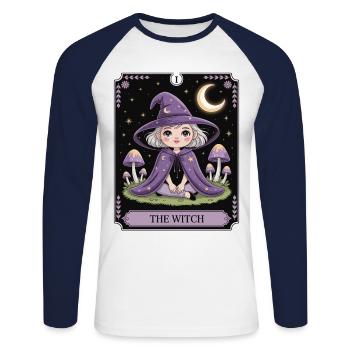 Carte de Tarot Petite Sorcière - T-shirt baseball manches longues Homme - blanc/marine - Devant - Nik (191cm)