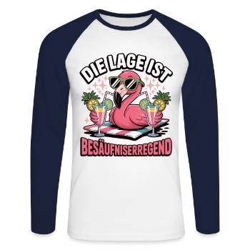 Flamingo de fête Ivresse - T-shirt baseball manches longues Homme - blanc/marine - Devant - Nik (191cm)