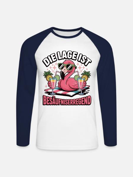 Flamingo de fête Ivresse - T-shirt baseball manches longues Homme - blanc/marine