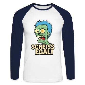 Grüner Zombie dem Alles egal ist - Unisex Baseballshirt langarm - Weiß/Navy - Vorne - Nik (191cm)