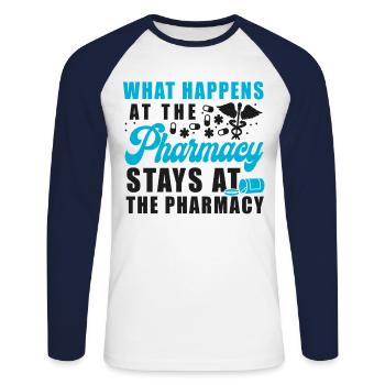 Technicien en pharmacie - T-shirt baseball manches longues Homme - blanc/marine - Devant - Nik (191cm)