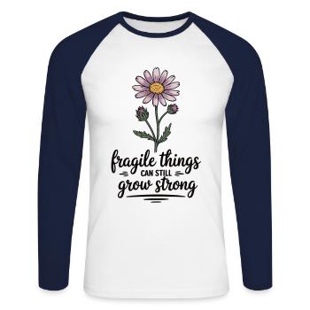 Growing Strength – Floral Saying T-Shirt - Unisex Long Sleeve Baseball T-Shirt - white/navy - Front - Nik (191cm)