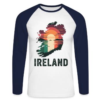 Ireland Map with Flag & Sun - Unisex Long Sleeve Baseball T-Shirt - white/navy - Front - Nik (191cm)