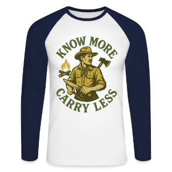 More Know Less Wear Prepper Survival - Unisex Long Sleeve Baseball T-Shirt - white/navy - Front - Nik (191cm)