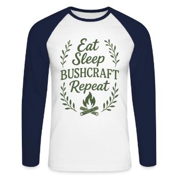 Eating Sleeping Bushcraft Repetition Prepper - Unisex Long Sleeve Baseball T-Shirt - white/navy - Front - Nik (191cm)