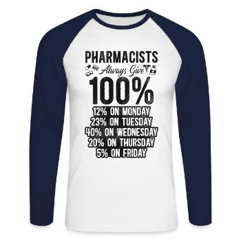 Pharmacy Tech Technician - Unisex Baseballshirt langarm - Weiß/Navy - Vorne - Nik (191cm)