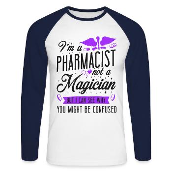 Technicien en pharmacie - T-shirt baseball manches longues Homme - blanc/marine - Devant - Nik (191cm)