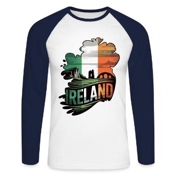 T-shirt drapeau et paysage de l’Irlande - T-shirt baseball manches longues Homme - blanc/marine - Devant - Nik (191cm)