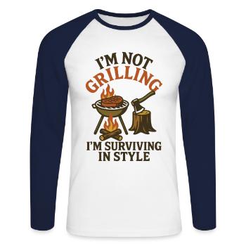 I don't grill I survive with style prepper - Unisex Long Sleeve Baseball T-Shirt - white/navy - Front - Nik (191cm)