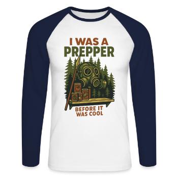 I Was A Prepper Survival Bushcrafting - Unisex Long Sleeve Baseball T-Shirt - white/navy - Front - Nik (191cm)