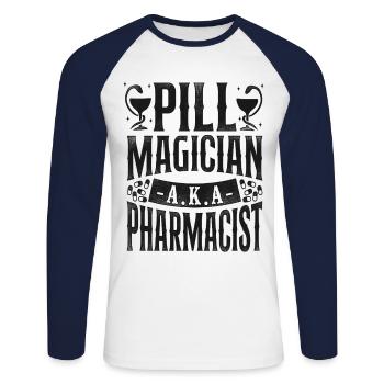 Pharmacy Tech Technician - Unisex Baseballshirt langarm - Weiß/Navy - Vorne - Nik (191cm)