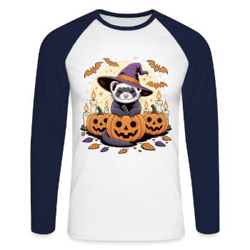 Chemise furet d’Halloween – Mignon et magique - T-shirt baseball manches longues Homme - blanc/marine - Devant - Nik (191cm)