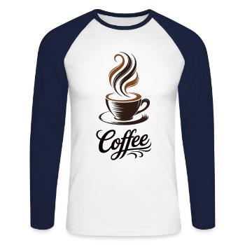 Stylisches Kaffee-Motiv mit dampfender Tasse - Unisex Baseballshirt langarm - Weiß/Navy - Vorne - Nik (191cm)