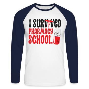 Pharmacy Tech Technician - Unisex Long Sleeve Baseball T-Shirt - white/navy - Front - Nik (191cm)