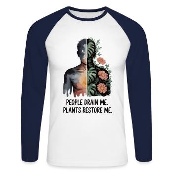 Introvertiert? Dieses Shirt versteht dich! - Unisex Baseballshirt langarm - Weiß/Navy - Vorne - Nik (191cm)