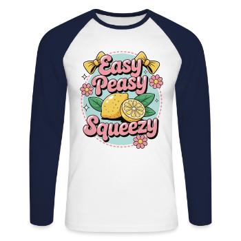 Easy Peasy Squeezy – Zitronen-Spaß-Shirt - Unisex Baseballshirt langarm - Weiß/Navy - Vorne - Nik (191cm)