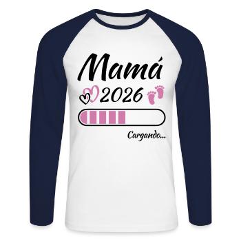 Werdende Mutter 2026 Loading - Unisex Baseballshirt langarm - Weiß/Navy - Vorne - Nik (191cm)