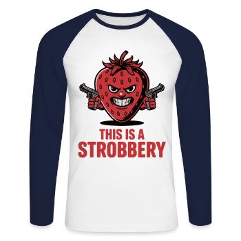 Erdbeer-Raub! Frucht trifft Humor auf T-Shirt - Unisex Baseballshirt langarm - Weiß/Navy - Vorne - Nik (191cm)