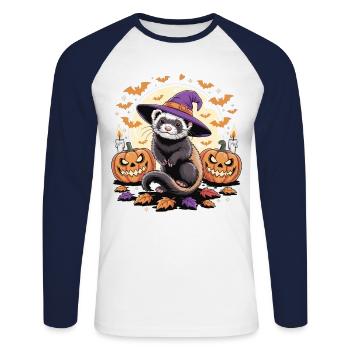 Funny ferret costume for Halloween - Unisex Long Sleeve Baseball T-Shirt - white/navy - Front - Nik (191cm)