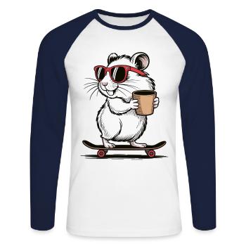 Cool skateboard hamster with coffee - Unisex Long Sleeve Baseball T-Shirt - white/navy - Front - Nik (191cm)