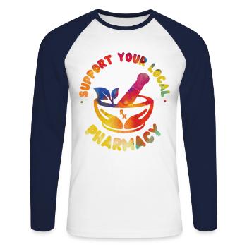Pharmacy Tech Technician - Unisex Long Sleeve Baseball T-Shirt - white/navy - Front - Nik (191cm)