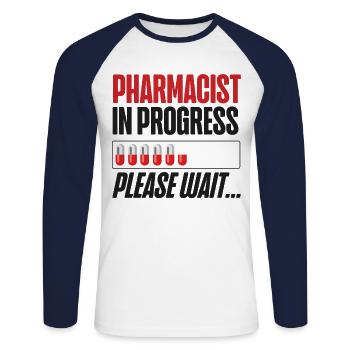 Technicien en pharmacie - T-shirt baseball manches longues Homme - blanc/marine - Devant - Nik (191cm)