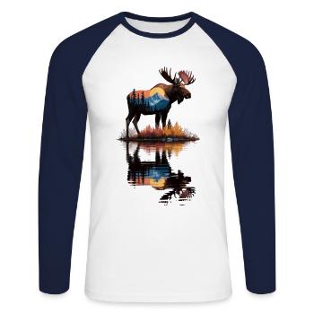 Elch Natur Spiegelung – Wald & Berge - Unisex Baseballshirt langarm - Weiß/Navy - Vorne - Nik (191cm)