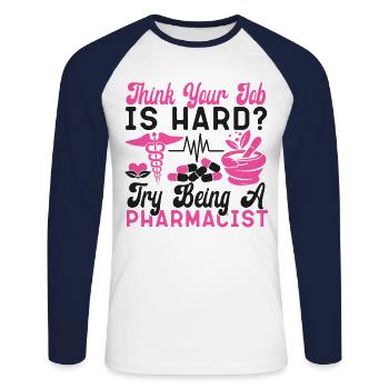 Pharmacy Tech Technician - Unisex Baseballshirt langarm - Weiß/Navy - Vorne - Nik (191cm)