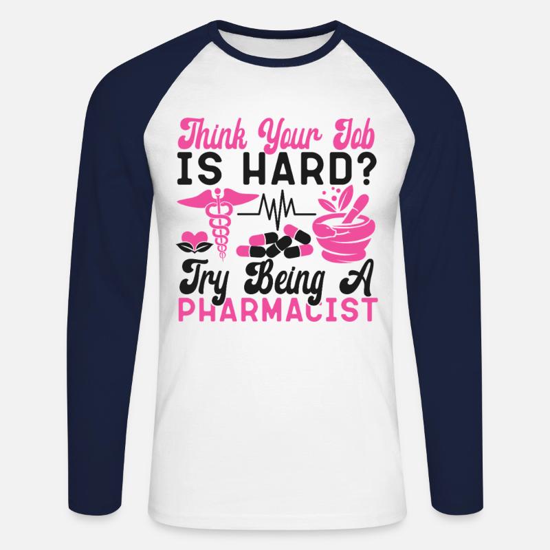 Pharmacy Tech Technician - Unisex Long Sleeve Baseball T-Shirt - white/navy